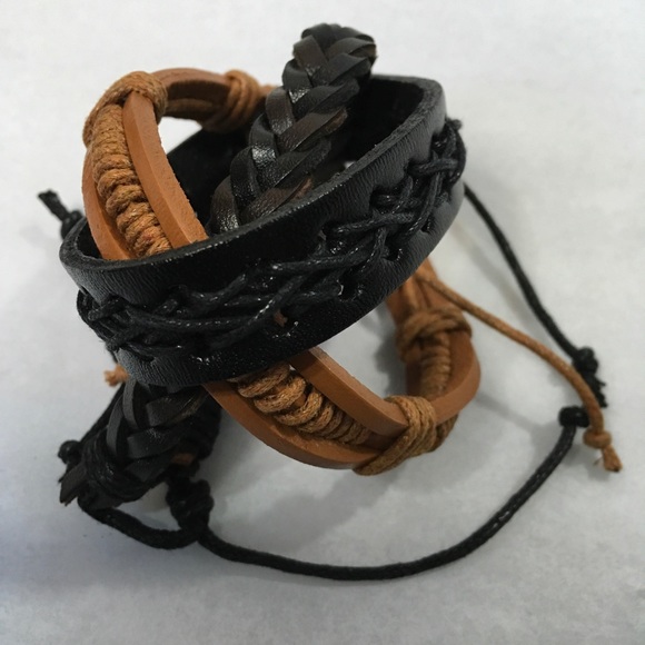Genuine Leather Unisex 3 Piece Wristband Bracelet - Picture 8 of 8